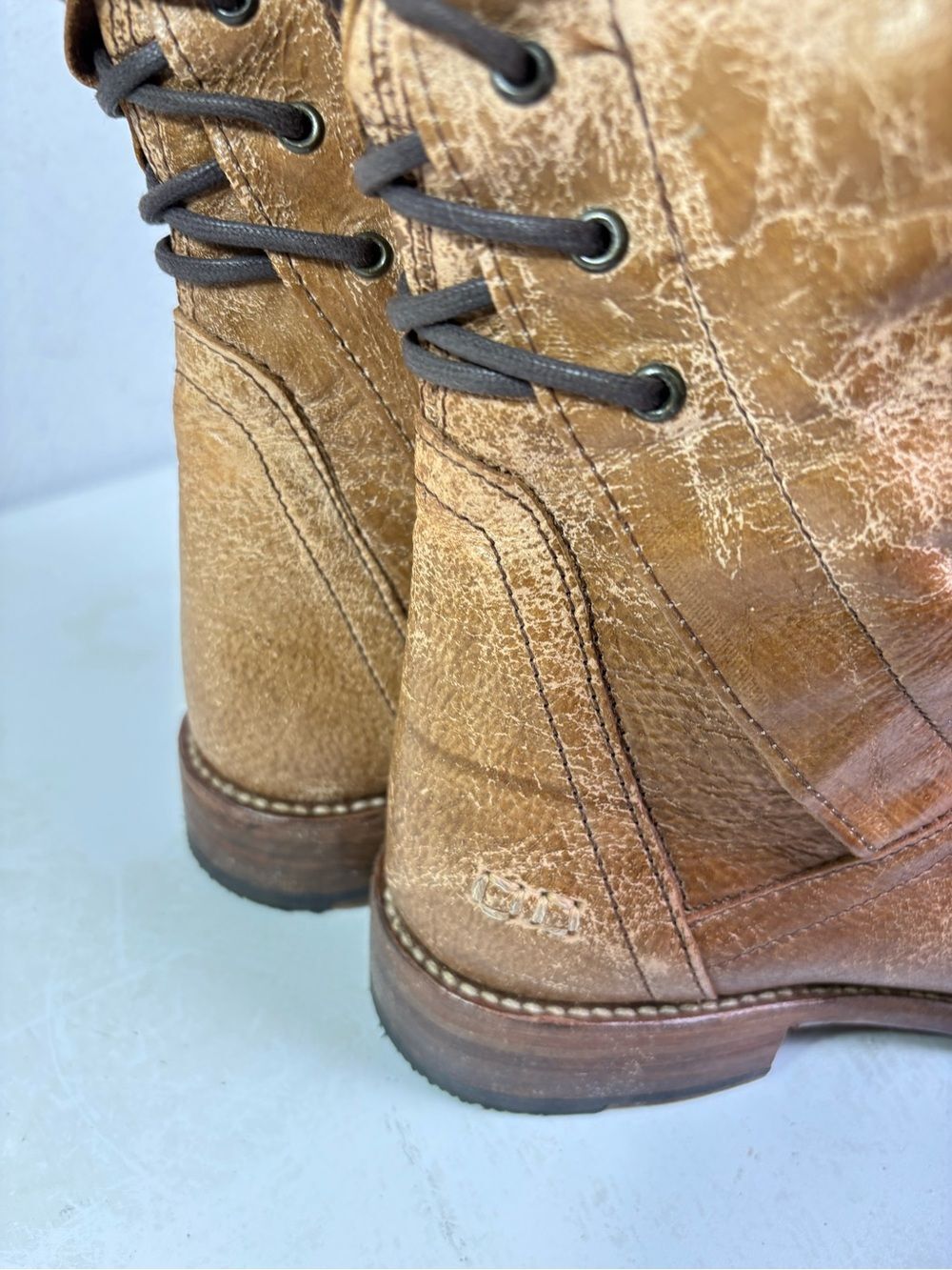 BED STU Surrey Tall Leather Lace Up Corset Boot Caramel Sz 9.5 - Picture 5 of 16